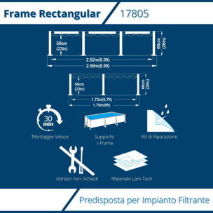 Piscina Fuoriterra Rettangolare con Struttura in Acciaio Avenli Cm 258x179x66 con Predisposizione Pompa Filtro