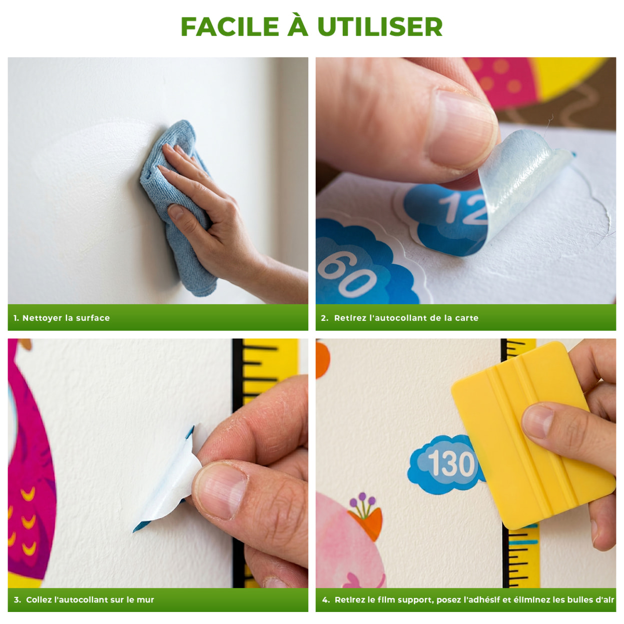 Stickers Muraux décoration adhésifs toise hiboux et girafe