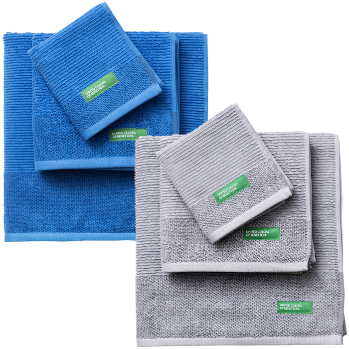 PACK DE 2 SET DE 3 TOALLAS DE BAÑO EN COLOR AZUL Y GRIS - BENETTON