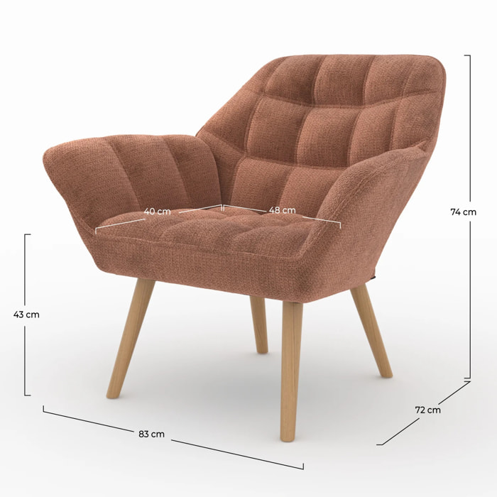 Fauteuil scandinave bois d'hévéa et velours camel ANTOINE | Leroy Merlin