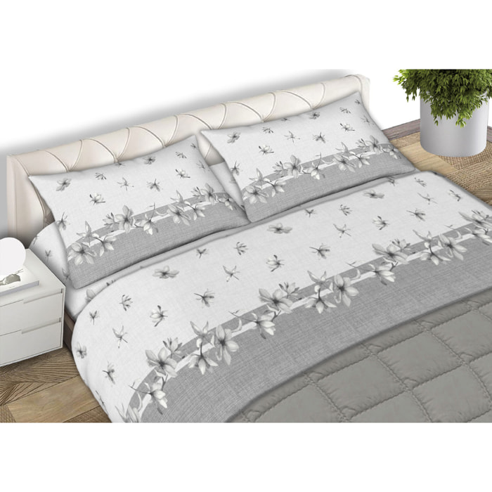 Completo Lenzuola In Calda Flanella Made in Italy Giorgia Grigio