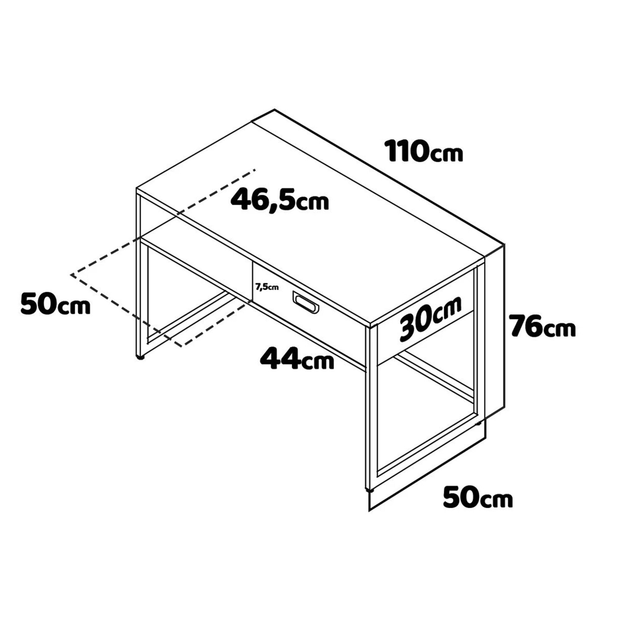 Otari - Scrivania in stile industrial oak con cassetto e vano a giorno, 110x50xH76 cm