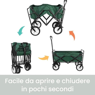 INTRECCI Carrellino Pieghevole da Spiaggia, Resistente a Raggi UV e Ruggine, Impermeabile, Peso max 80kg, con Freno e Manico Estensibile, Perfetto per Spiaggia, Pic-Nic e Campeggio, Mod. Comiso