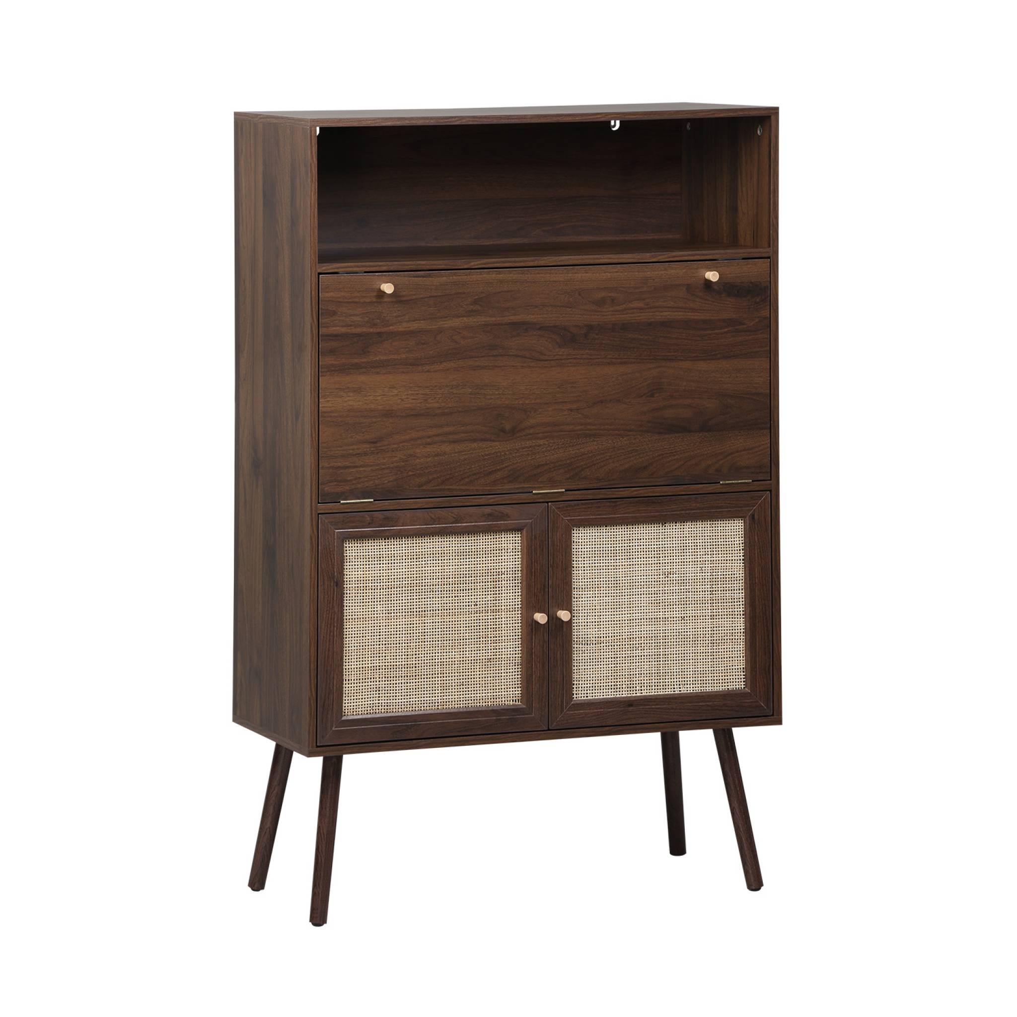 Bureau secrétaire décor bois et cannage 2 portes BOHÈME