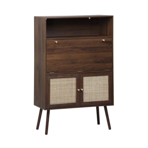 Bureau secrétaire décor bois et cannage 2 portes BOHÈME