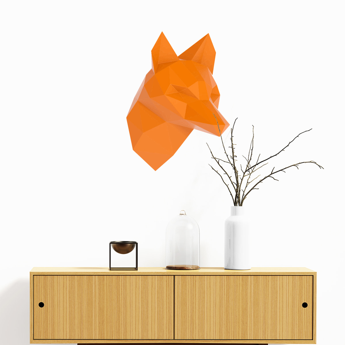 Stickers muraux 3D | Sticker Mural Autocollant effet origami 3D renard orange de profil - Stickers adhésifs 3D Chambre Salon Trompe l'oeil