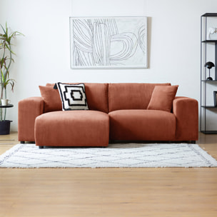 JAMBI Canapé d'angle modulable 3 places en velours côtelé terracotta