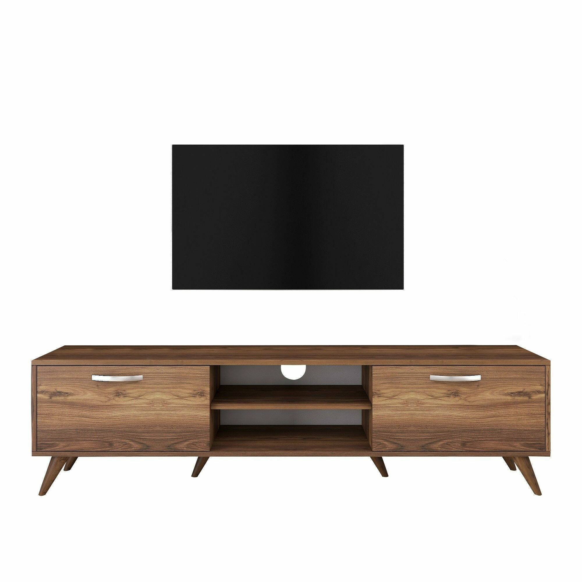 Mobile porta TV Avir, Credenza da soggiorno, Armadio basso per TV, Base parete attrezzata, 180x35h49 cm, Noce
