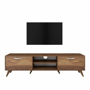 Mobile porta TV Avir, Credenza da soggiorno, Armadio basso per TV, Base parete attrezzata, 180x35h49 cm, Noce
