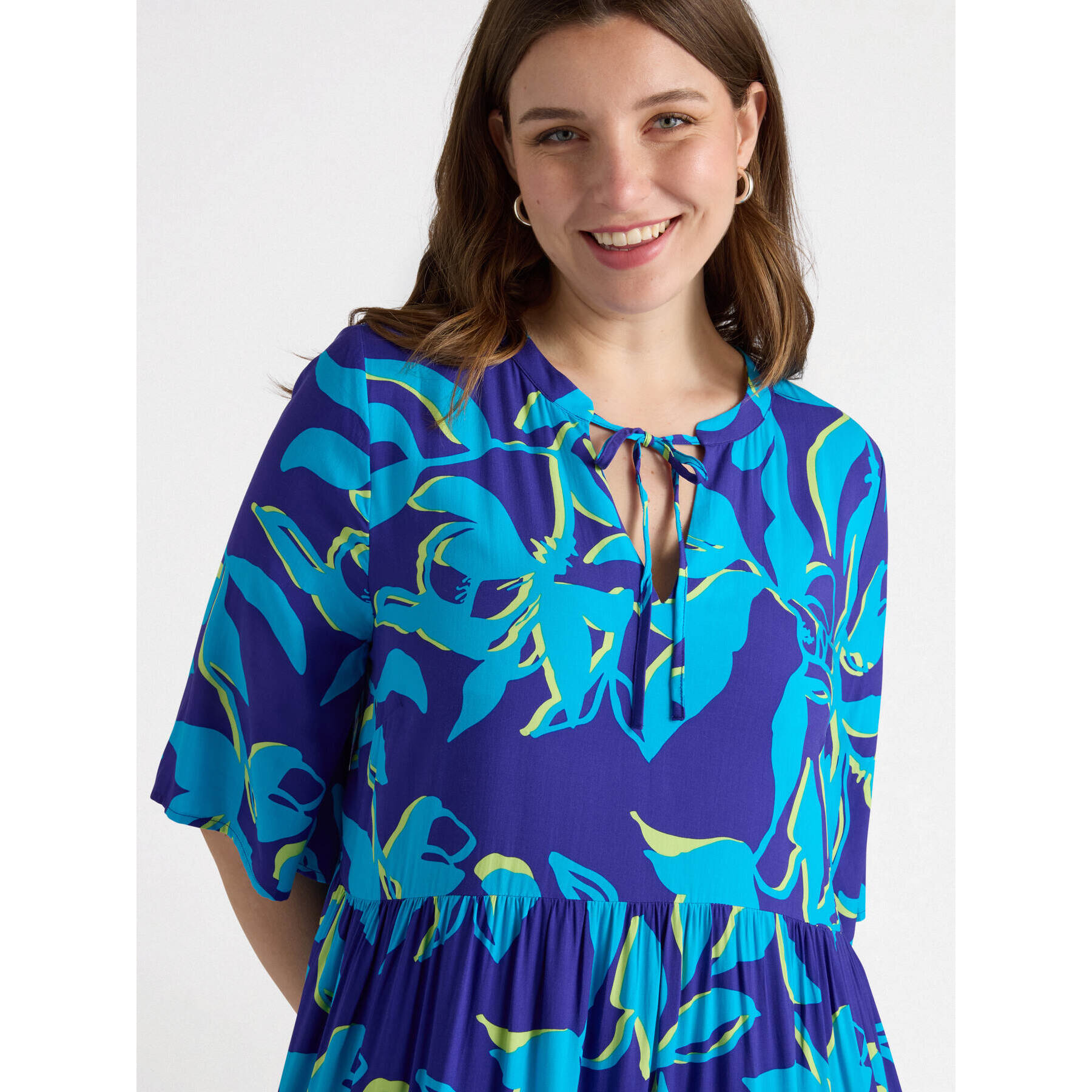 Fiorella Rubino - Vestito floreale in viscosa LENZING™ ECOVERO™ - Bluette
