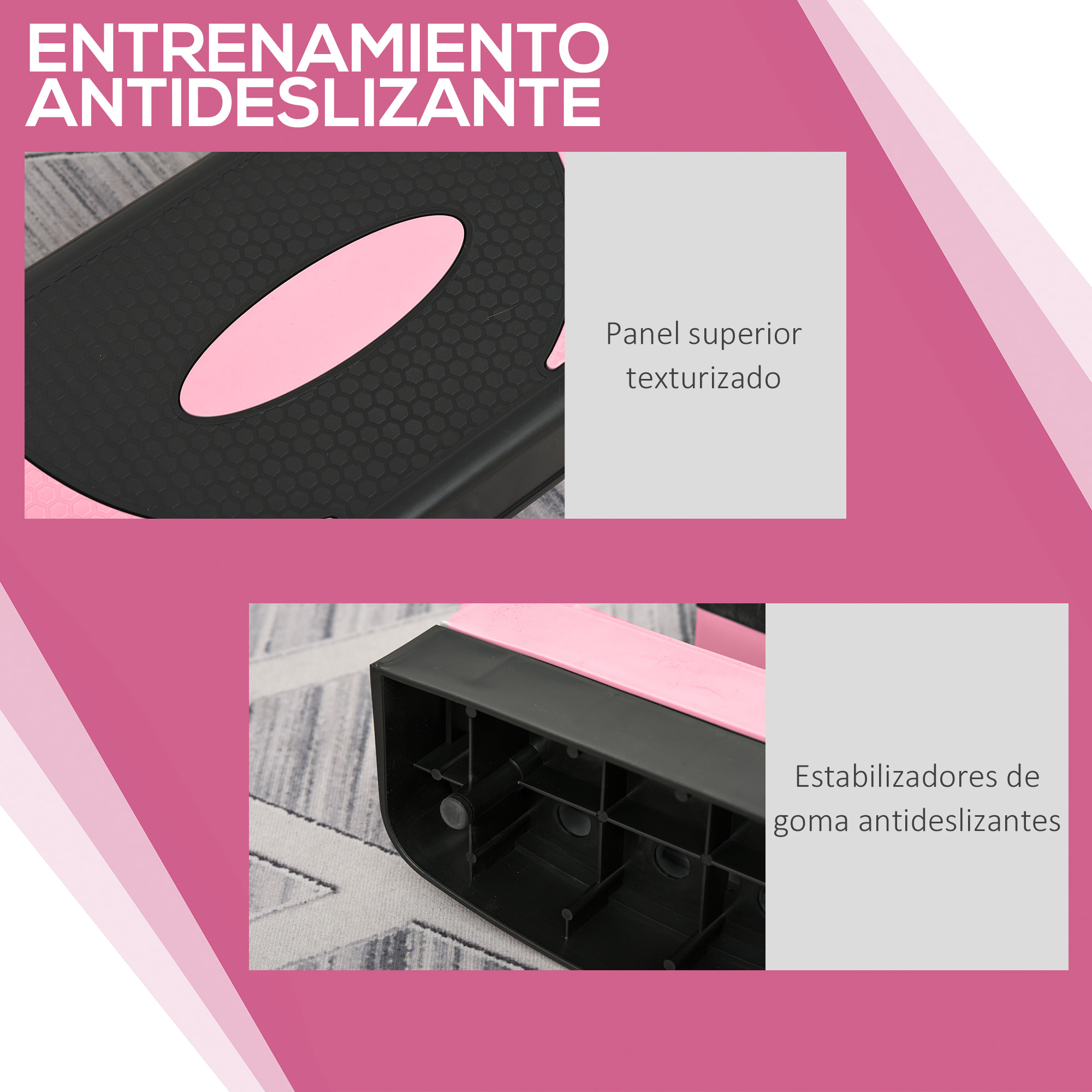 Step de Aeróbic Step para Fitness Antideslizante con Altura Regulable 3 Niveles de 80x31x10/15/20 cm Tabla Plataforma Stepper para Deporte y Ejercicio en Casa Gimnasia Carga 150 kg Rosa