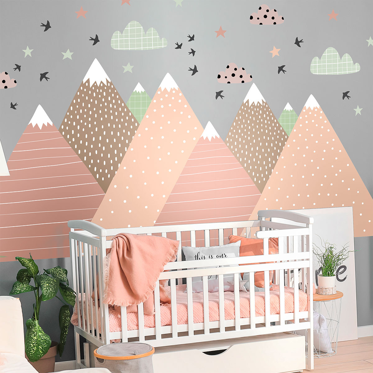 Stickers muraux enfants - Décoration chambre bébé - Autocollant Sticker mural géant enfant montagnes scandinaves PRISKA