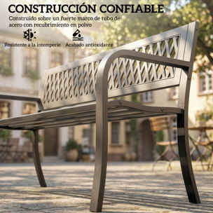 Banco de Jardín Exterior de 2 Plazas, Banco Exterior con Asiento Listonado, Reposabrazos y Marco de Acero, para Patio, Terraza, 119x50x75 cm, Negro