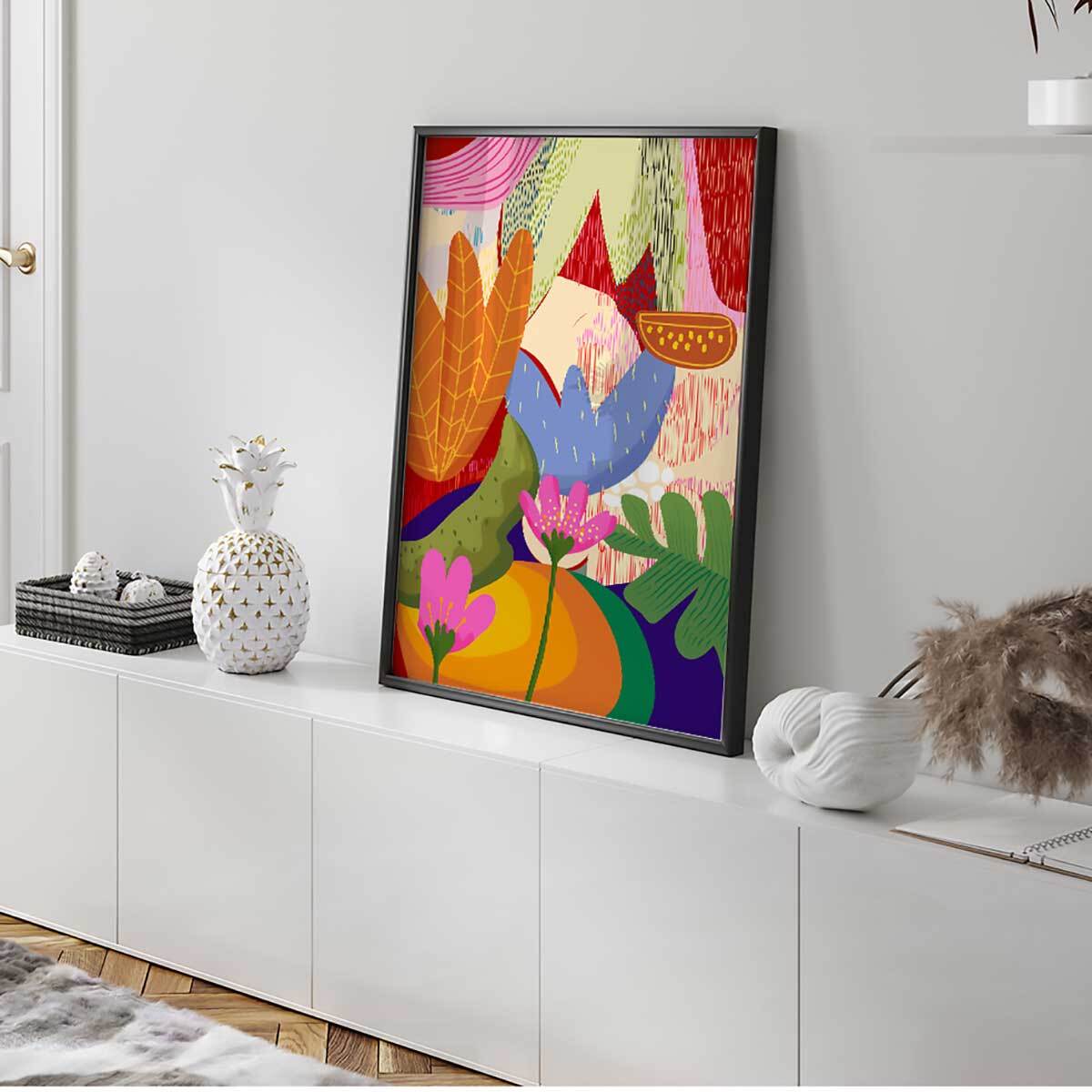 Affiche encadrée fleurs fond bleu nuit Affiche + cadre en métal - Noir