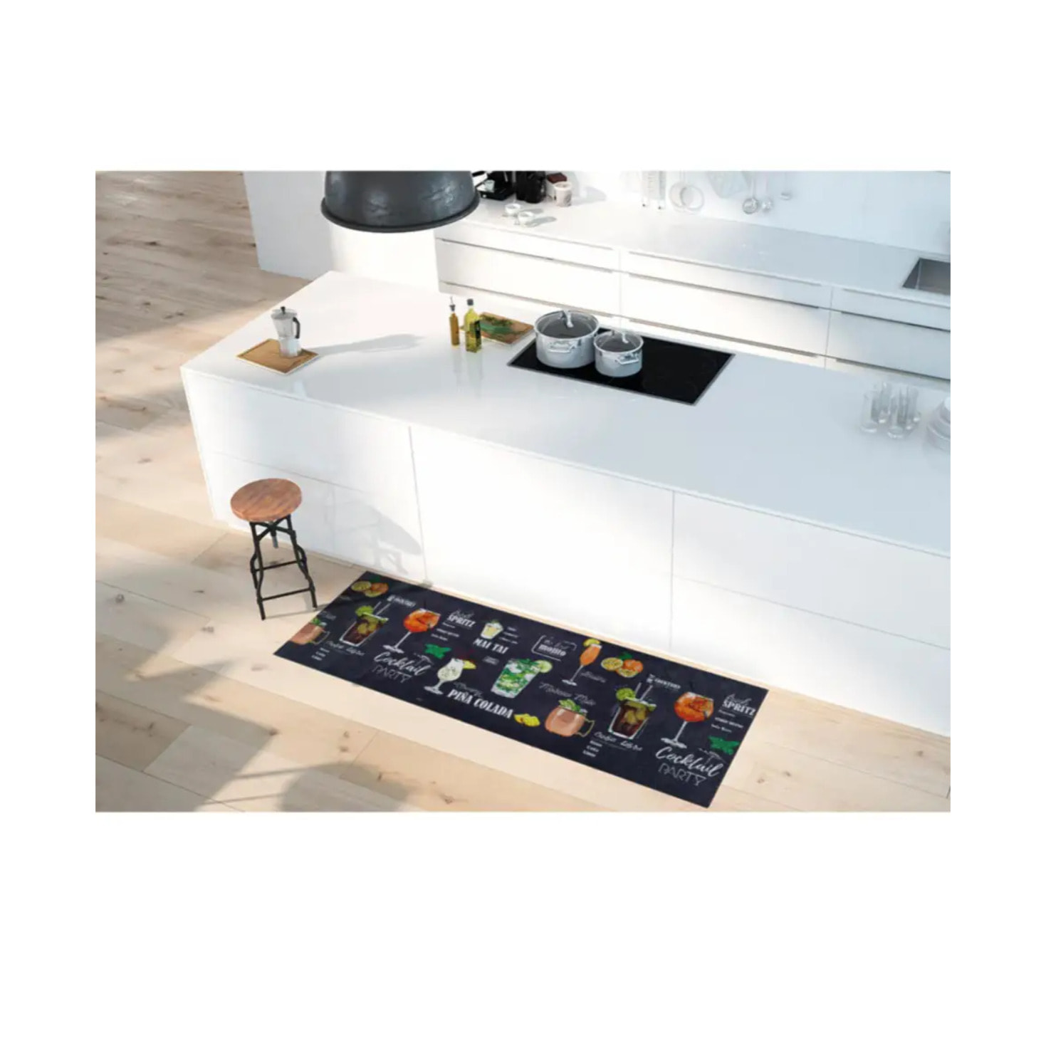 RICCI Alfombra vinílica de cocina diseños de cócteles en negro, varias medidas disponibles.