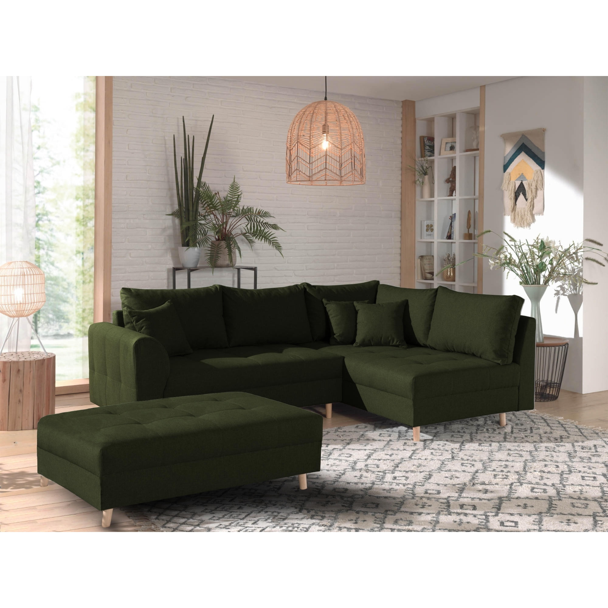 Rune - canapé d'angle - avec pouf d'appoint - 4 places - style scandinave - droit - Vert