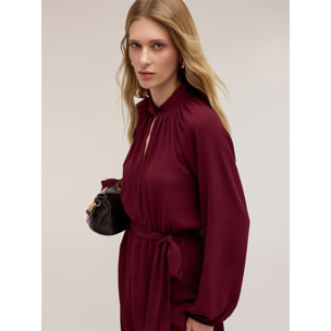 Motivi - Vestito flare drappeggiato in raso - Bordeaux