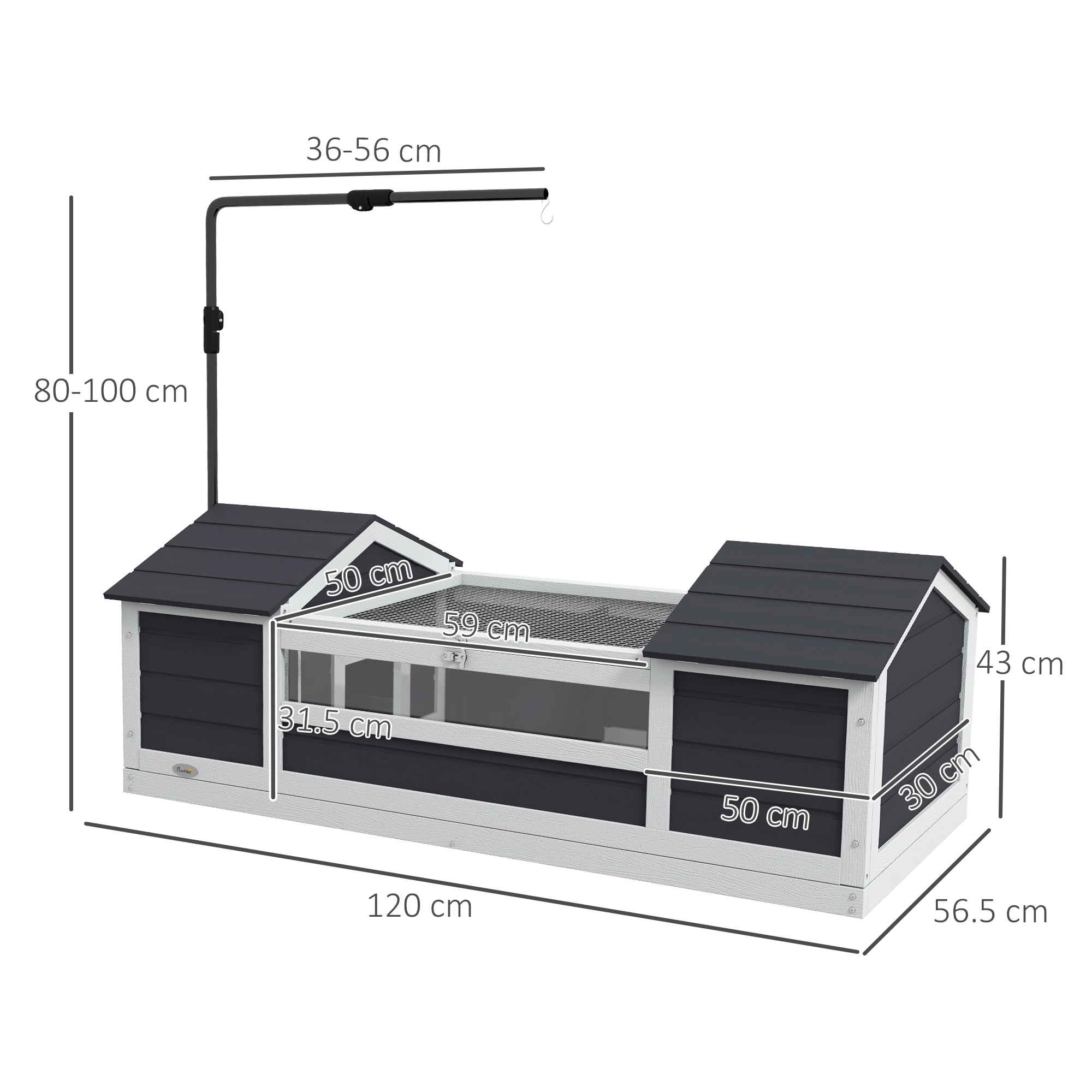 Maison tortue terrestre extérieure - enclos tortue 2 niches, support lampe réglable, toit ouvrable - acrylique bois gris