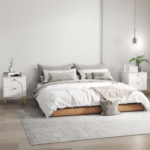 Pack de 2 Mesitas de Noche Mesillas de Noche Dormitorio con 2 Cajones y Patas de Acero Estilo Moderno 40x35x50 cm Blanco