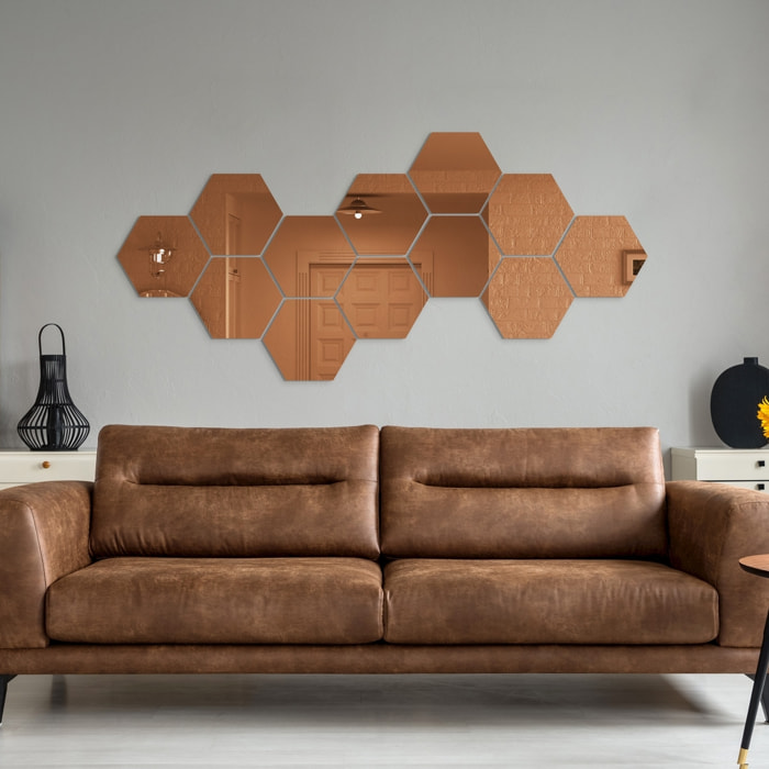 12 stickers miroirs hexagonaux rose or