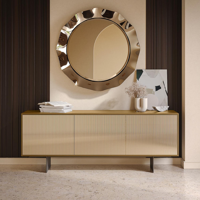 MADIA VESIRA CANNETE 3 ANTE - STRUTTURA ROVERE NATURALE, GRIGIO CARBONE, ANTA SPECCHIO BRONZATO