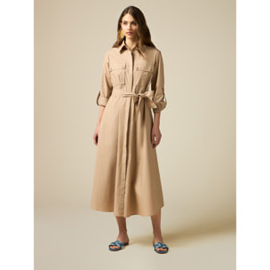 Oltre - Vestido camisero de popelina - Beige