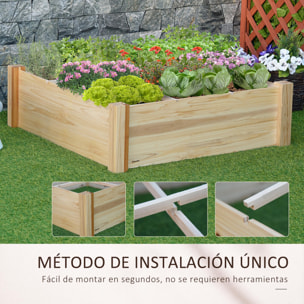 Jardinera de Madera Cuadrada de Jardín para Cultivos Plantas 90x90x28 cm Natural