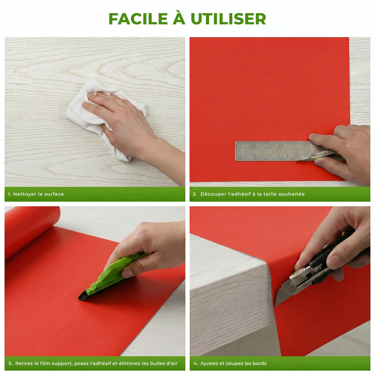 Rouleau adhésif décoratif Vinyle au Mètre - Rouge coquelicot - Sticker Lavable Imperméable Mur Cuisine Meubles