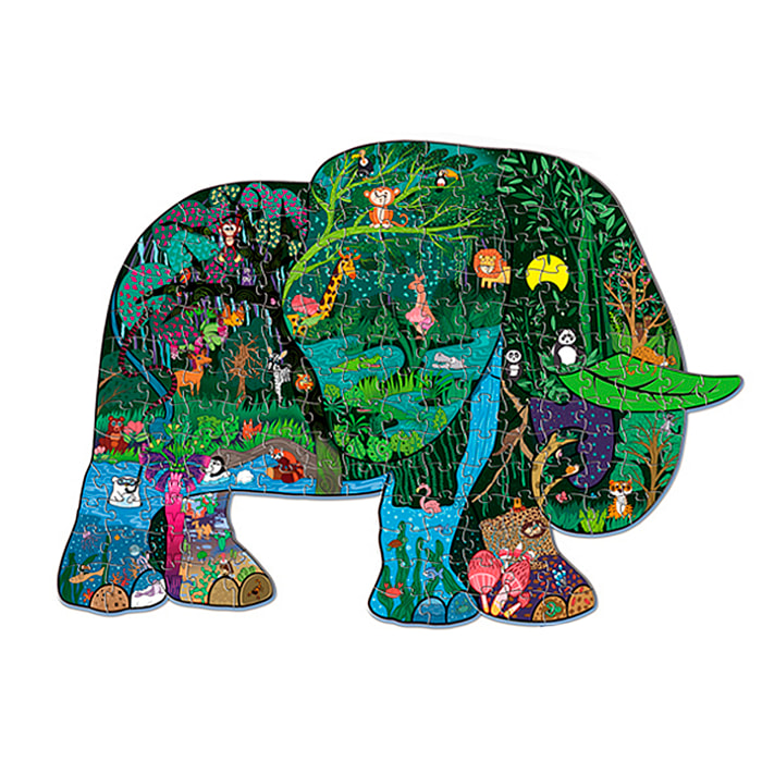 Puzle de cartón con 128 piezas. Diseño Elefante.
