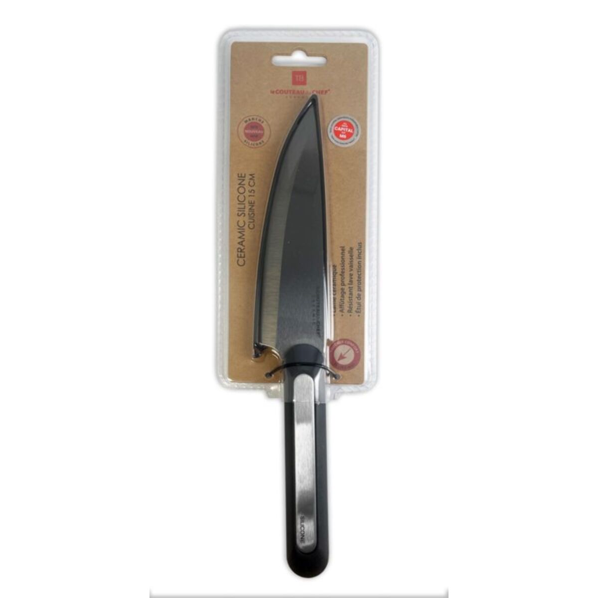 Couteau chef LE COUTEAU DU CHEF silicone manche - lame noir Blister Pegb