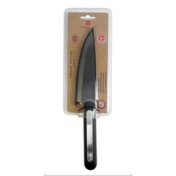 Couteau chef LE COUTEAU DU CHEF silicone manche - lame noir Blister Pegb