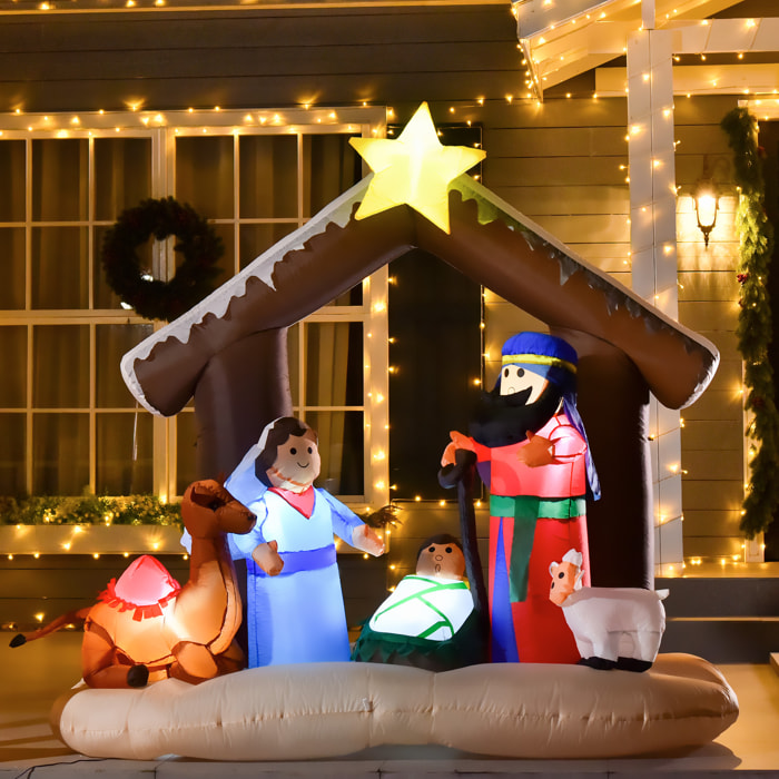 HOMCOM Decoración Inflable de Navidad 183 cm con Luces LED Incluye Inflador Tipo Arco Bíblico del Nacimiento de Jesús para Fiestas Jardín Exterior 201x100x183 cm Multicolor