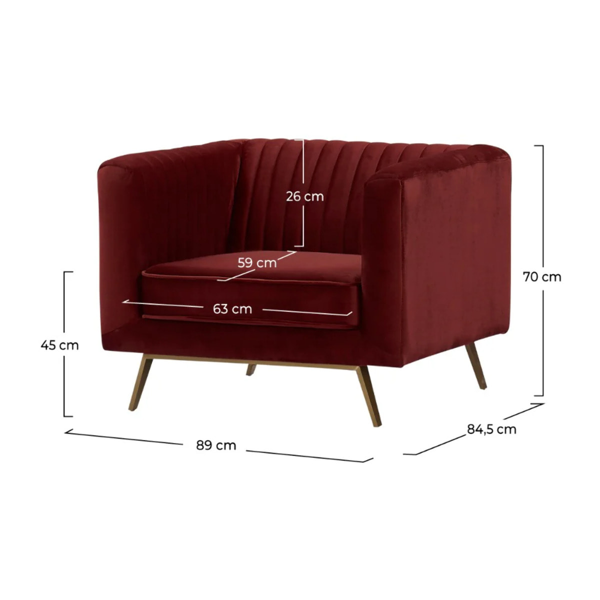 Fauteuil en velours bordeaux et pieds en métal doré - Gatsby