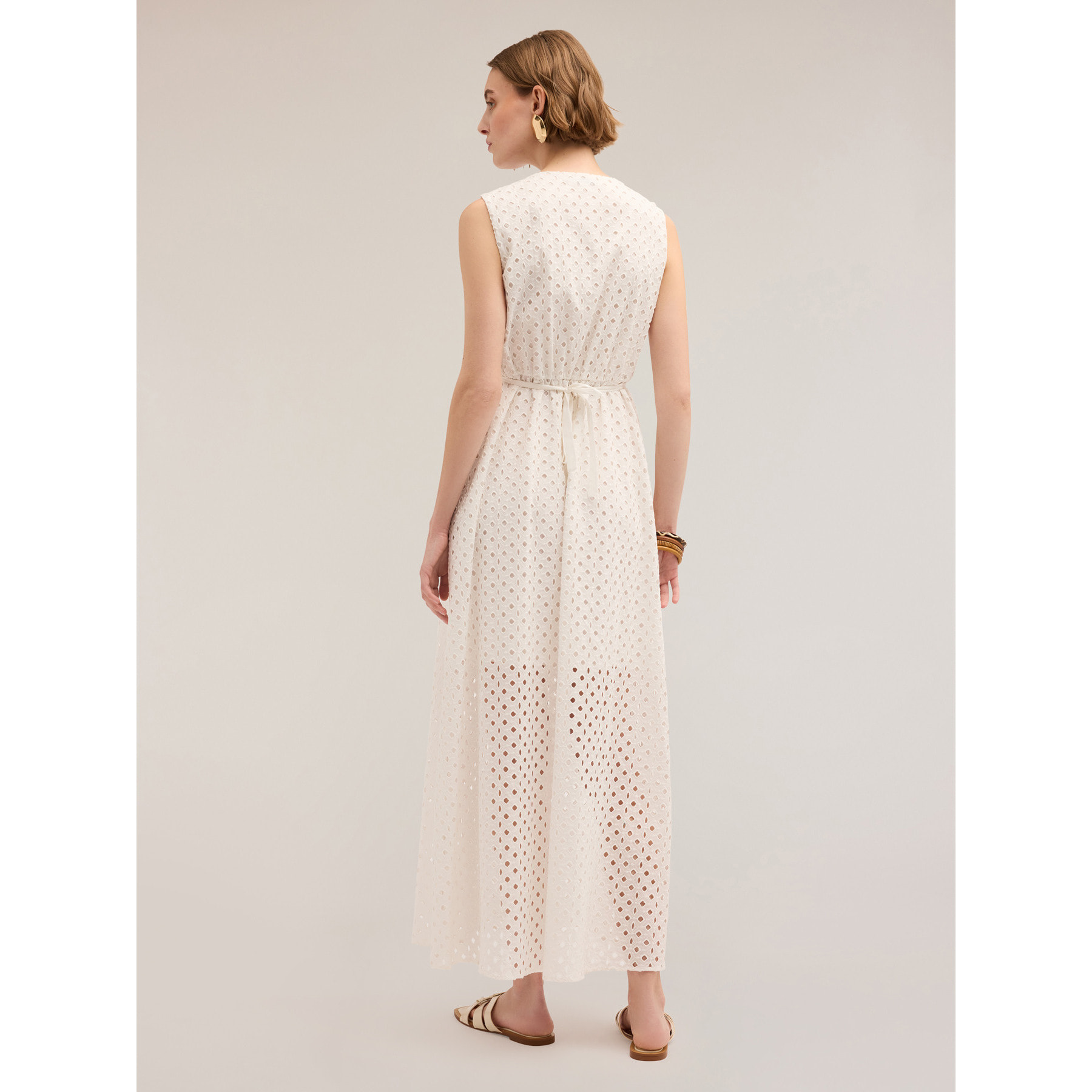 Motivi - Vestido largo de bordado inglés - Blanco