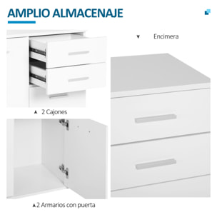 Armario Buffet con 2 Cajones de Madera 71x35x76cm Blanco