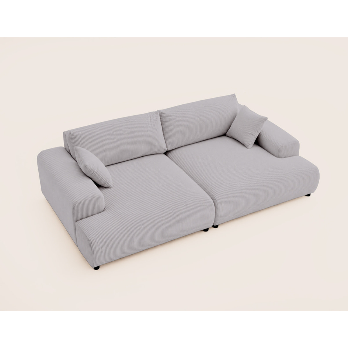 Garance - canapé droit 4 places double méridienne - assise profonde - en velours côtelé - Gris clair
