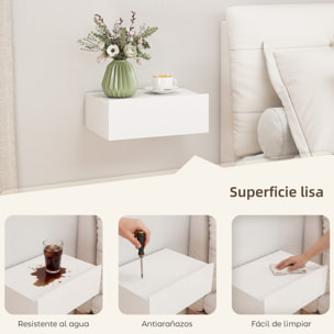 Set de 2 Mesillas de Noche de Pared, Mesitas de Noche Flotantes con 1 Cajón, Mesas Auxiliares para Dormitorio, Habitación Hogar, Diseño Sencillo, 40x30x15 cm, Blanco