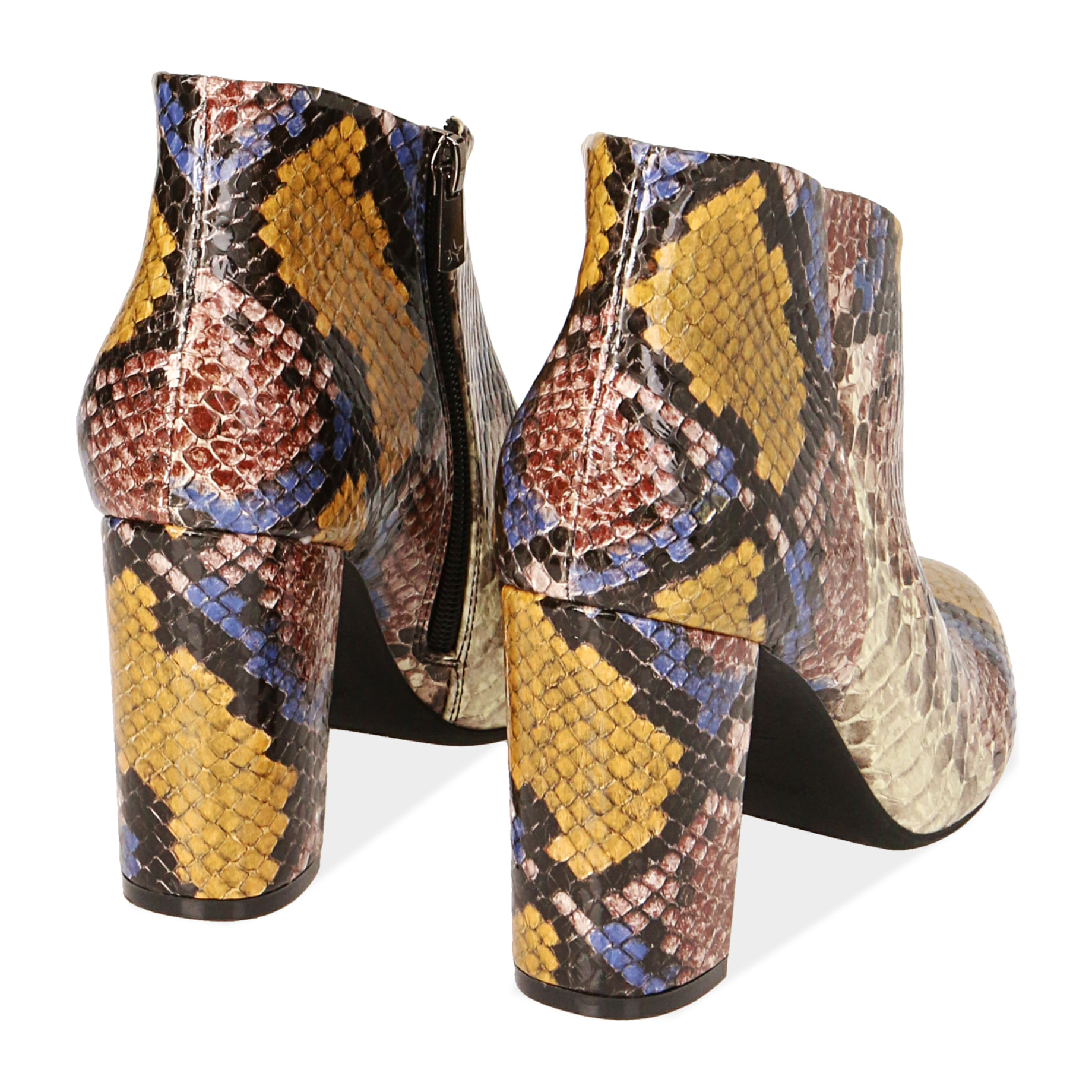 Ankle boots gialli stampa pitone, tacco 9 cm