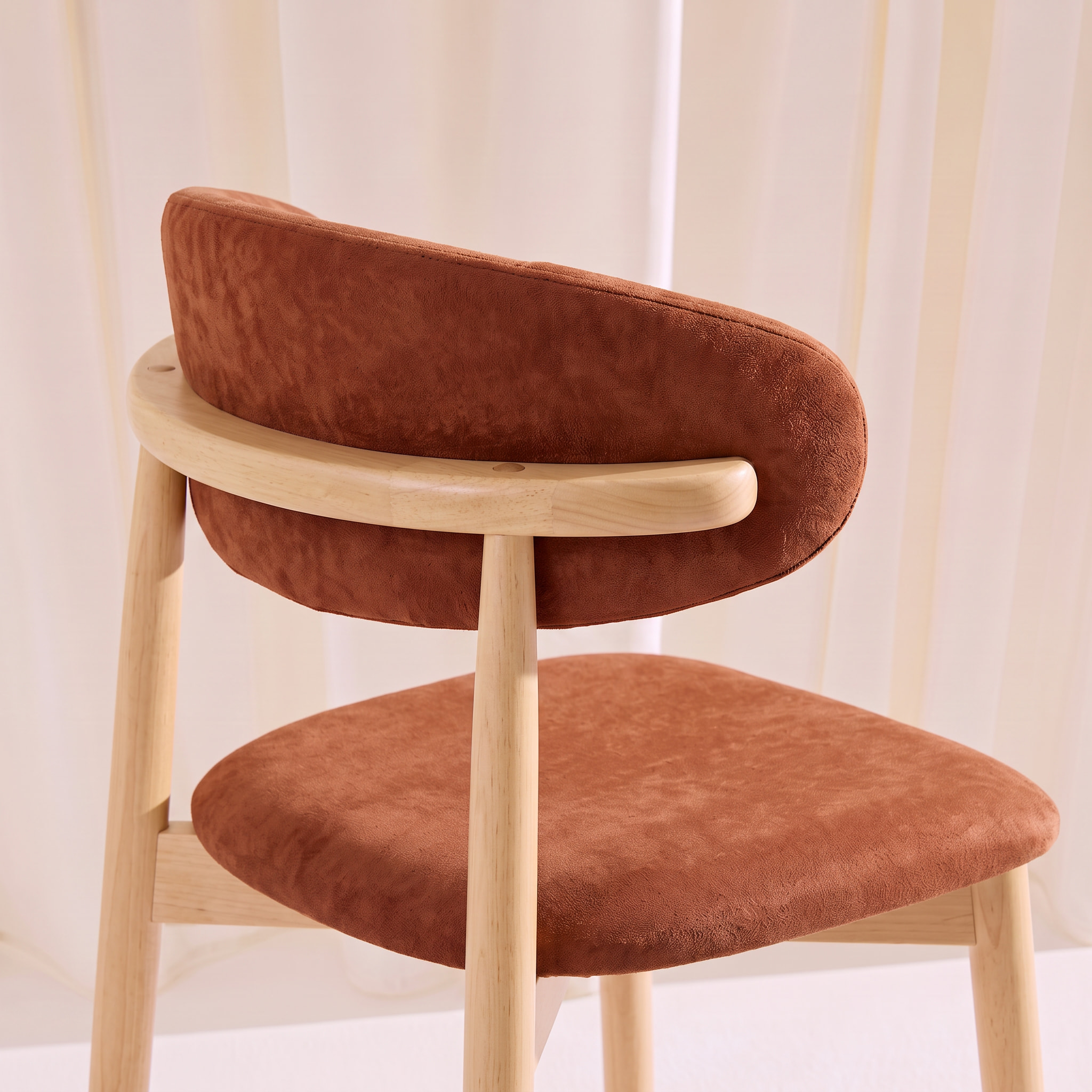 Tabouret de bar bois d'hévéa naturel et tissu chenille (lot de 2)  PAOLA