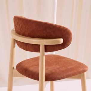 Tabouret de bar bois d'hévéa naturel et tissu chenille (lot de 2)  PAOLA