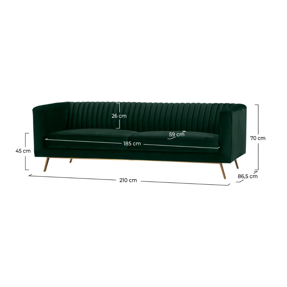 Canapé 3 places en velours vert foncé - Gatsby
