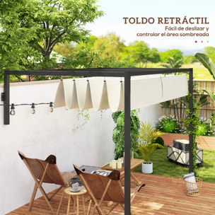Pérgola con Techo Retráctil Pérgola de Pared 3x2 m Cenador con Tela de Poliéster Resistente al Agua Pabellón para Jardín Patio Terraza Exterior Crema