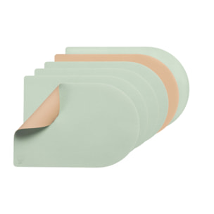Set de table rectangovale réversible - 6 pièces - Cuir recyclé rose pâle et vert pâle