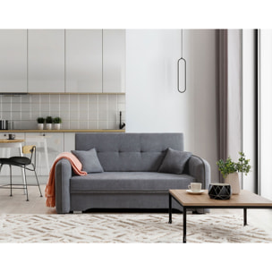 Michelle - canapé droit 3 places convertible avec coffre en velours - Gris