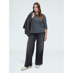 Fiorella Rubino - Camiseta de algodón con letras de estrás - Gris