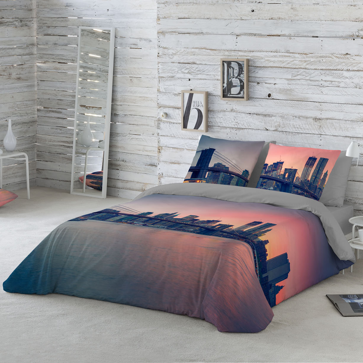 Funda Nórdica Estampada - Cierre Solapa - 100% Algodón - Incluye 1/2 Fundas de Almohada + 1 Sábana Bajera Ajustable - Brooklyn Bridge