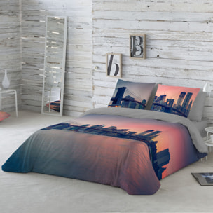 Funda Nórdica Estampada - Cierre Solapa - 100% Algodón - Incluye 1/2 Fundas de Almohada + 1 Sábana Bajera Ajustable - Brooklyn Bridge