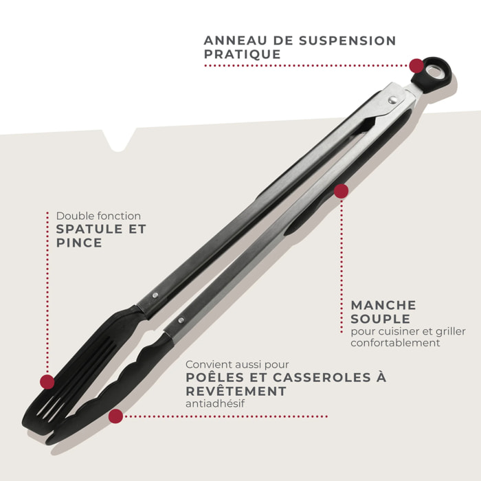 Ensemble de 2 Pinces de cuisine double embout 35 cm Fackelmann Penderie