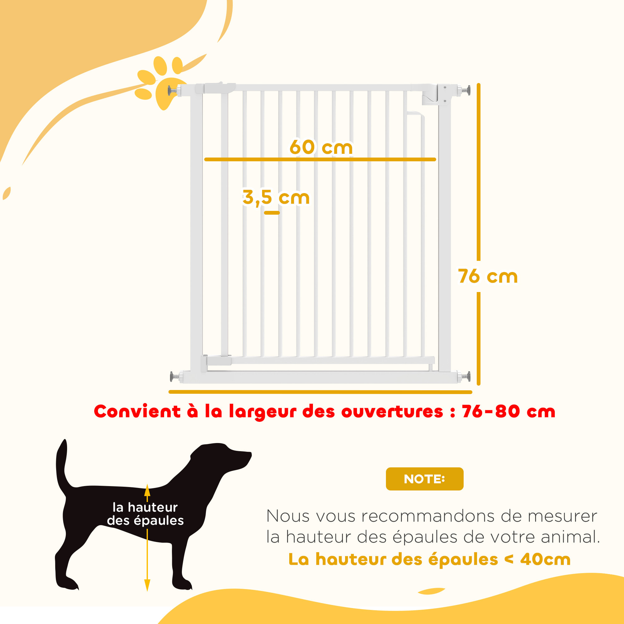Barrière de sécurité chien largeur réglable 76-80 cm acier blanc