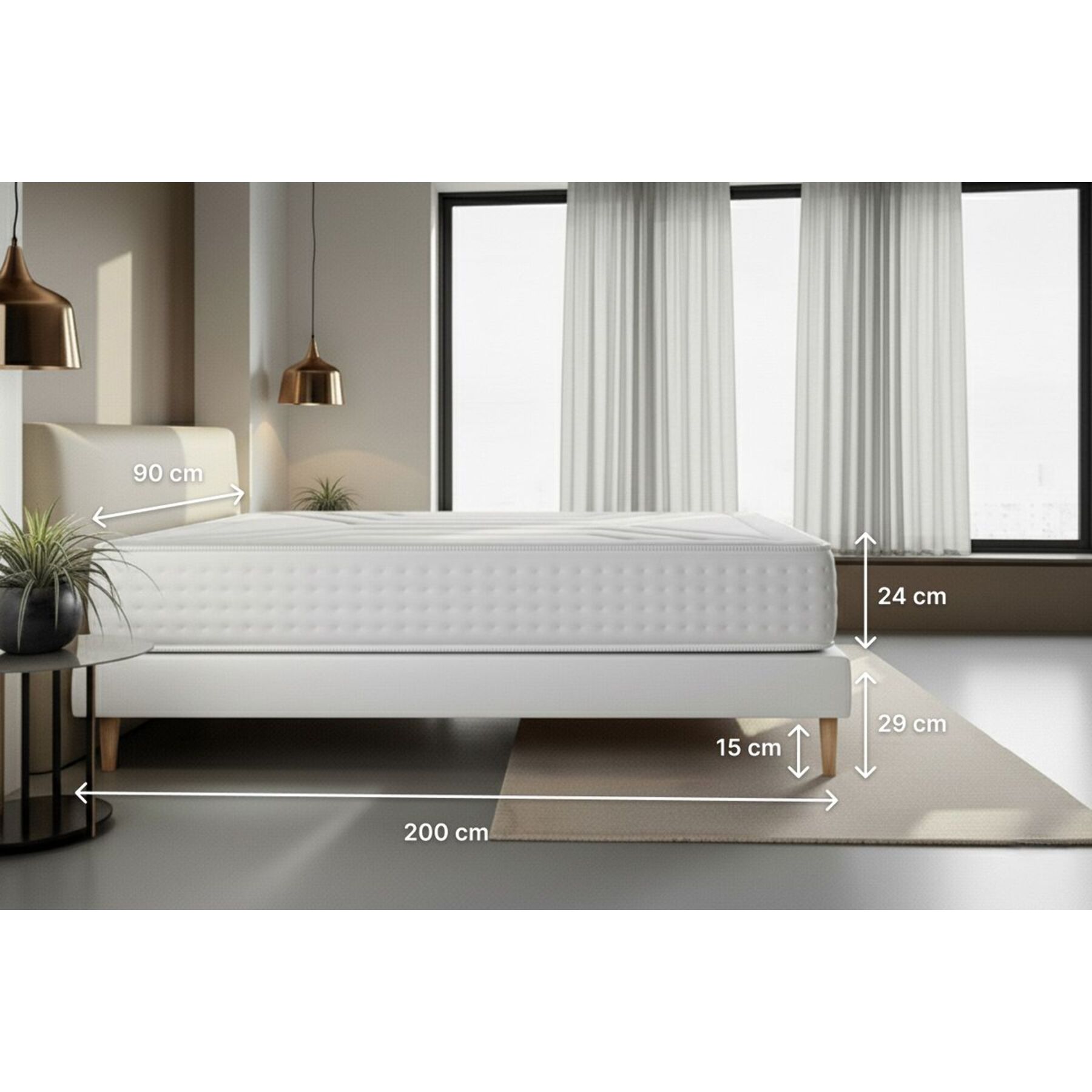 Ensemble Matelas Vingt-Quatre - 24cm - Ressorts ensachés et mémoire de forme - Confort d'exception - Sommier Tapissier Blanc